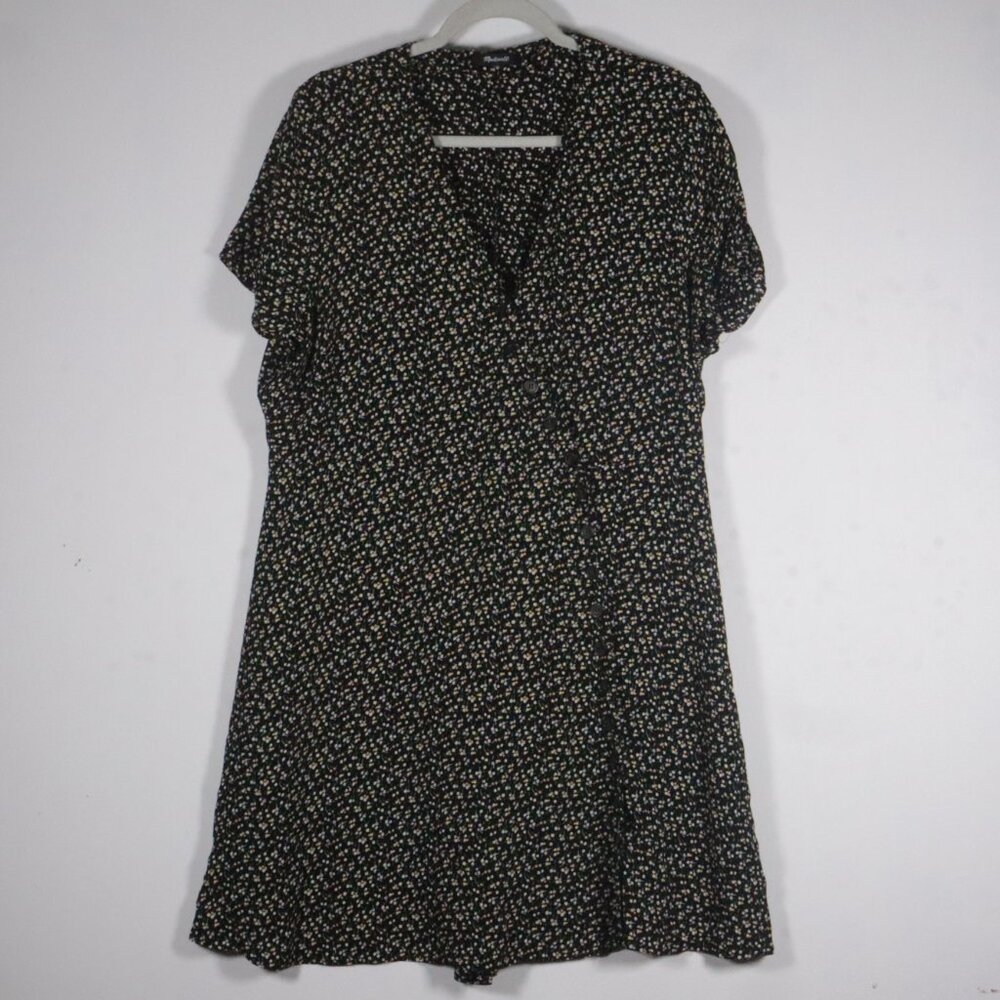 Madewell Women Button-Wrap Dress in Playground Posies Dress Size L Black Floral - Picture 15 of 16